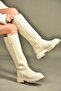 V973555509 Beige Flat Sole Women's Riding Boots - 3