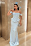 Satin Fabric Balen Detailed Evening Dress - Baby Blue - 2