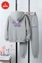 3 İplik Ş Fleece-Lined Winter Kangaroo Pocket Butterfly Print Detailed K Hooded Girls' Tracksuit Set