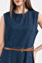 Denim Sleeveless Belted Midi Dress 8743 - Navy Blue - 2