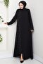 Hidden Placket Half Embellished Abaya Black HM2860 - 3