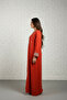 Burnt Orange Embroidered Satin Silk Kaftan - 7