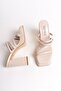 Women's Special Design Platform Heeled Beige Patent Leather Evening Dress Slippers - 3