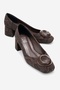 Mila Brown Patterned Buckle Square Toe Women's Thick Heeled Shoes