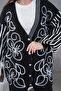 Women's Front Beaded Wide Fit Tr,Ko Cardigan V E Pants Bottom Top Set - 6