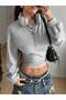 Women's Crew Neck Waist-Fitted Design Sweatshirt - 5