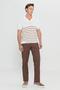 Men's Ecru Standard Fit Regular Cut Polo Neck Striped Knit T-Shirt - 2