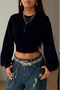 Women's Black Crew Neck Sweatshirt with Fitted Waist Design