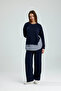 Women's Modal Fabric Soft Touch Shirt Paneled Sweat Pants Double Set - 3