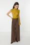 Button Detailed Wide Leg Brown Trousers - 2