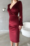 Velvet Fabric Long Sleeve Double-Breasted Dress - 2