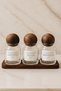 3-Piece Glass Jar Bathroom Set – Cotton Swab Holder & Cotton Bud Box with Acacia Lid, 3-Compartment Wooden Stand - 2