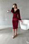 Velvet Fabric Long Sleeve Double-Breasted Dress - 4