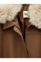 Zippered Detachable Faux Fur Collar Jacket - 4