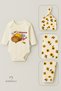 Halasın Balı 3-Piece Newborn Set 100% Cotton Long Sleeve Bodysuit, Floral Bee Pattern Ribbed Pants, Beanie - 2