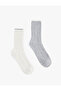 Sheep Wool Blended Striped Thick Socks Set of 2