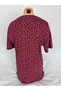 Women's Burgundy U-Neck Short Sleeve Floral Pattern Slit Woven Viscose Mother Combed Cotton T-Shirt - 4