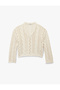 Lace-Like Knit V-Neck Long-Sleeved Knitwear Sweater - 3