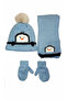 3-6 Years Old Boys' Scarf, Beanie, Gloves Set with Penguin Figure and Fleece Inside, 3-Piece Winter Set - 6