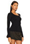 Women's Black Wide U Neck Long Sleeve Double Layer Silk Jersey Crop Top - 2