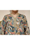 Botanical Print Kaftan Short Dress with Embellished V-Neck - 3
