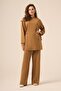 Women's Comfortable Fit Suit with Side Buckle Detail Camel 31263 - 4