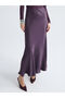 Plum A-Line Satin Skirt with Elastic Waist - 8