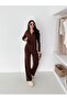 Women's Selani̇k Stand-Up Collar Zippered Knitted Fabric Bottom/Top Set - 3
