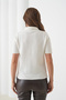 Women's Shirt Collar Silver Button Sequin Short Sleeve Knitwear Cardigan - 6