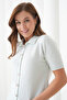 Women's Shirt Collar Silver Button Sequin Short Sleeve Knitwear Cardigan - 6