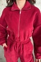 Mock Neck Zip-Up Loose Fit Fleece Warm Long Sleeve Jumpsuit - 7