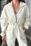 Mock Neck Zip-Up Loose Fit Fleece Warm Long Sleeve Jumpsuit - 3