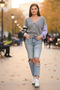 Women's Gray Buttoned Color Block Knitwear Cardigan - 5