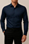 Slim Fit Long Sleeve Easy Ironing Sweat Absorbing Breathable Texture Tie Four Seasons Navy Blue Men's Shirt