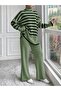 Women's Green Color Comfortable Cut Striped Turtleneck Knitwear Set - 2