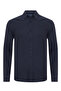 Albini Navy Blue Tailor Fit Buttoned Collar Organic Cotton Flannel Shirt