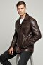 Brown William Button Closure Lined Men's Genuine Leather Jacket with Zipper Pocket Detail on the Chest - 4