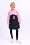 Girl's Teddy Bear Embroidered Dress and Crop Sweatshirt – Pink