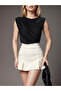 Women's Black Boat Neck Gathered Sleeveless Sandy Fabric Blouse - 4
