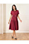 Women Burgundy Belted Drop Shoulder Midi Dress - 4