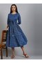 Premium pure cotton dark blue colour dress with ethnic prints & tie - Indo Western wear