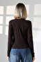 Buttoned V-Neck Long Sleeve Cotton Basic Women's T-Shirt 21926 Brown - 4