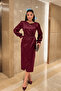 Crinkle Fabric Double-Breasted Pencil Dress - Claret Red - 2