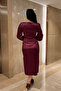 Crinkle Fabric Double-Breasted Pencil Dress - Claret Red - 5