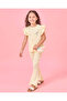 Girls Yellow Flower Embroidered Rib Flared Leggings - 2