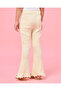 Girls Yellow Flower Embroidered Rib Flared Leggings - 3