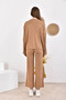 Women's Crew Neck Corded Fabric Sweater Two-Piece Knitwear Set with Pants - 6