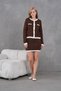 Women's Crew Neck Button Detail Jacket Skirt Two-Piece Knitwear Set - 2