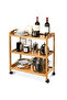 OneDcor Bamboo Kitchen Trolley Cart – Rolling Serving Bar Cart with Wheels, 33 x 60 x 78 cm - 6