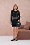 Women's Crew Neck Button Closure Jacket Skirt Two-Piece Knitwear Set - 5